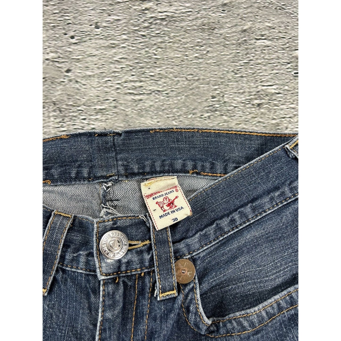 True Religion vintage blue jeans big logo painted black Y2K
