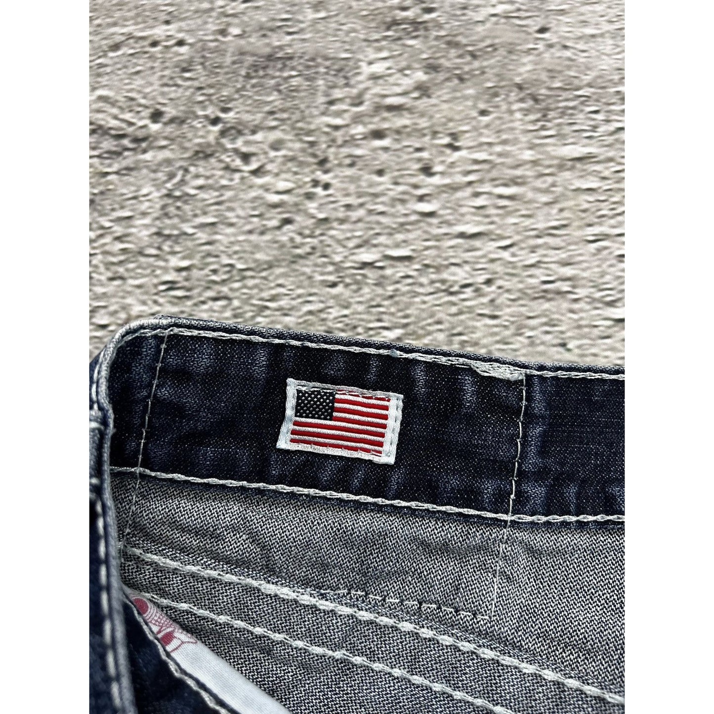 True Religion navy jeans white stitching Y2K