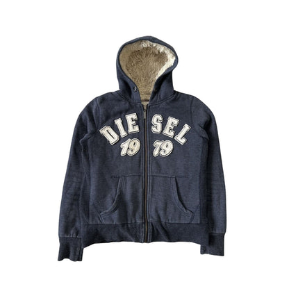 Diesel vintage zip hoodie teddy fur Y2K navy