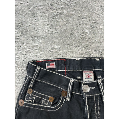 True Religion vintage black jeans denim white stitching