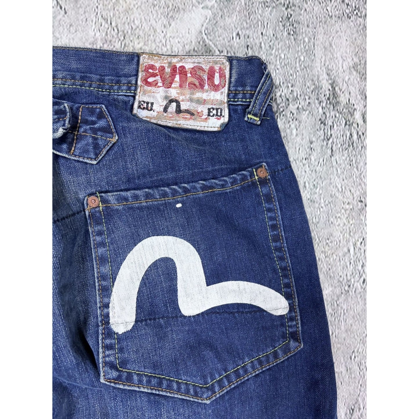 Evisu EU ED jeans vintage denim pants cargo navy blue Y2K