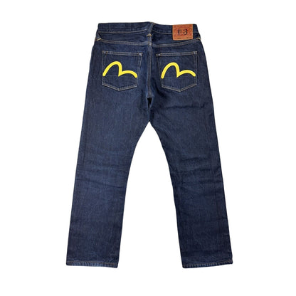Evisu jeans daicock big logo yellow selvedge denim