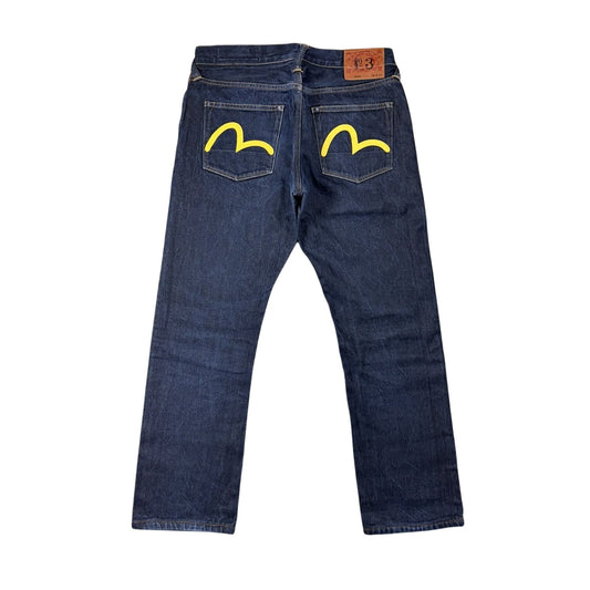 Evisu jeans daicock big logo yellow selvedge denim