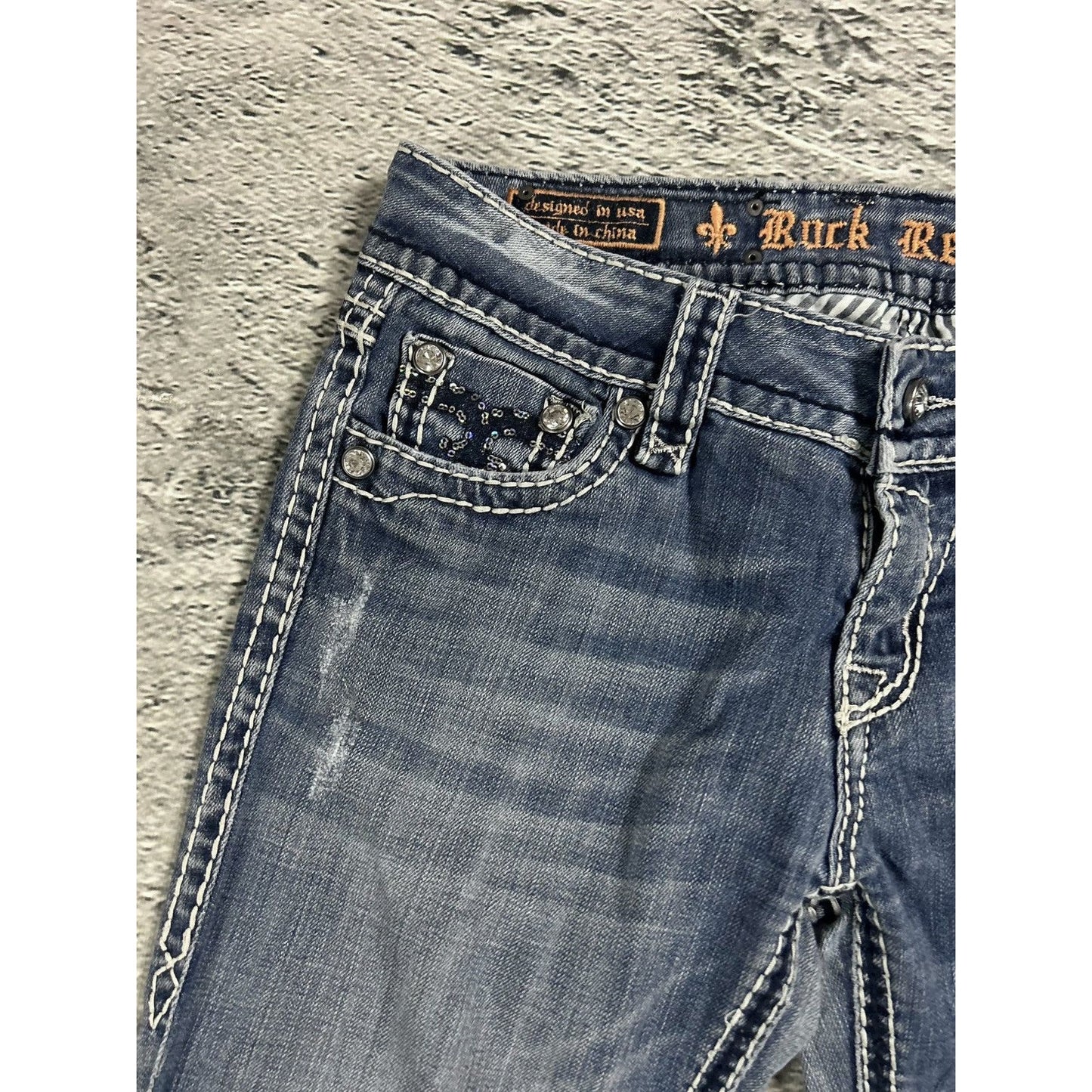 Rock Revival rhinestone glitter jeans Y2K flared denisa