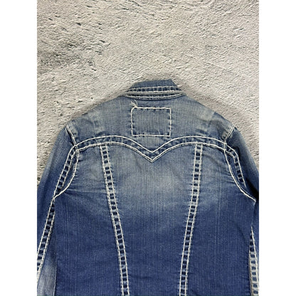 True Religion denim jacket blue white stitching vintage