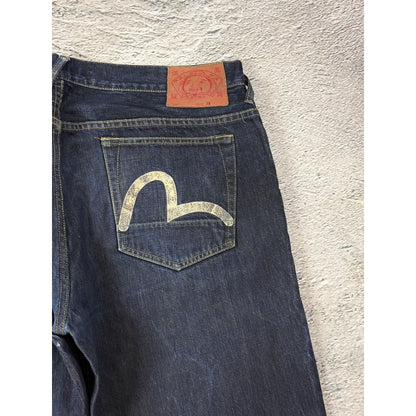 Evisu Genes jeans vintage raw denim blue painted seagull Y2K
