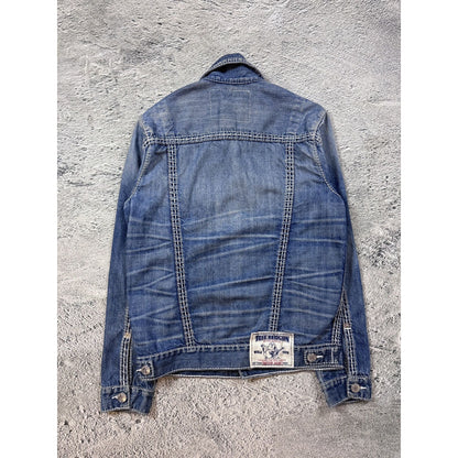 True Religion denim jacket blue white stitching trucker