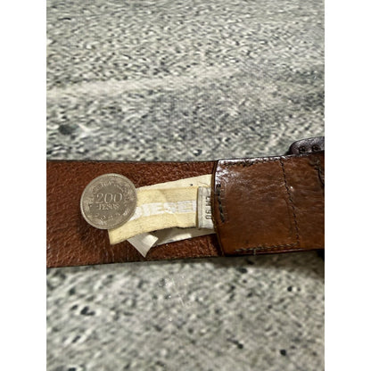 Diesel leather belt big buckle Y2K brown