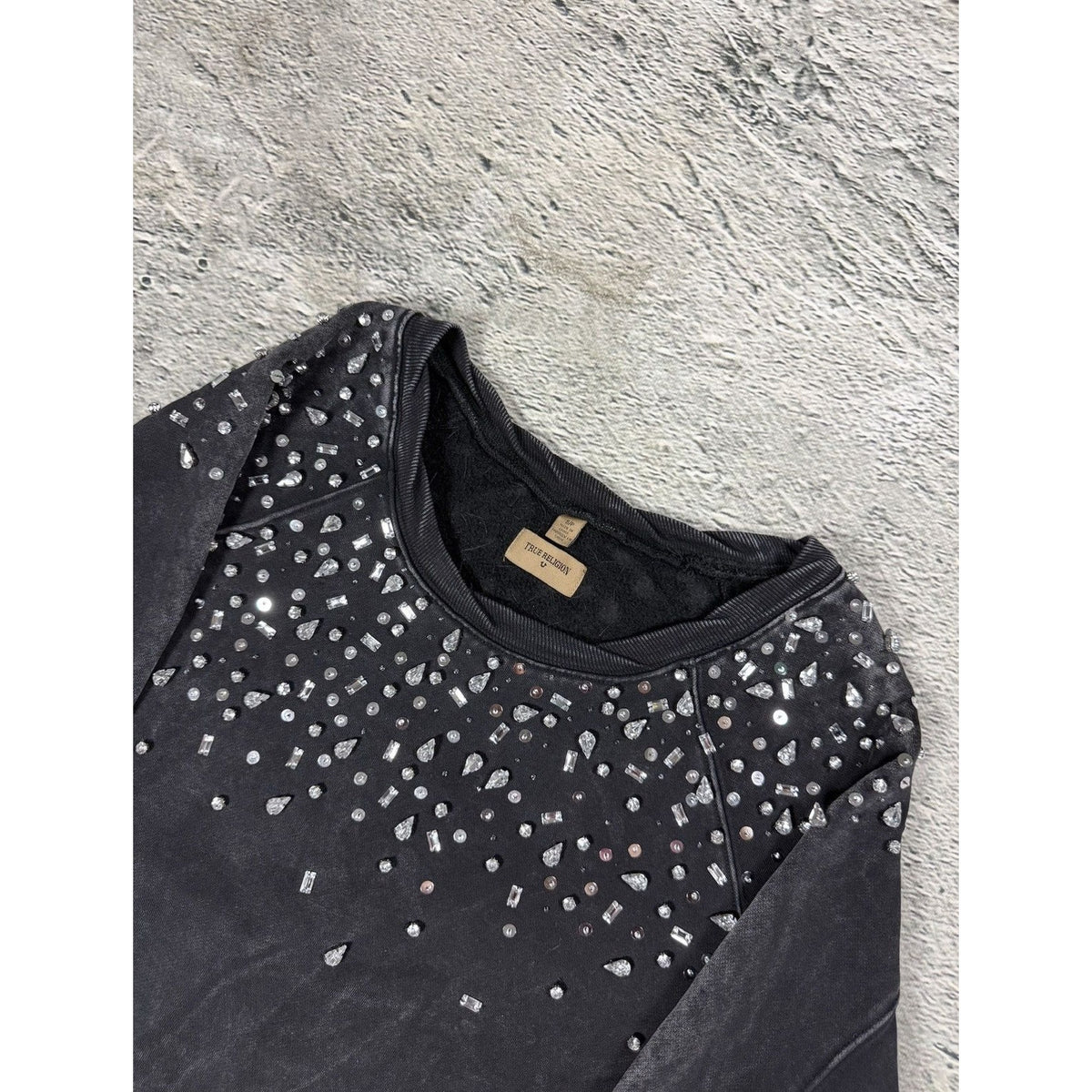True Religion zip crewneck vintage zip rhinestones black