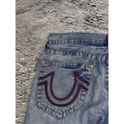 True Religion vintage jeans baby blue thick stitching red