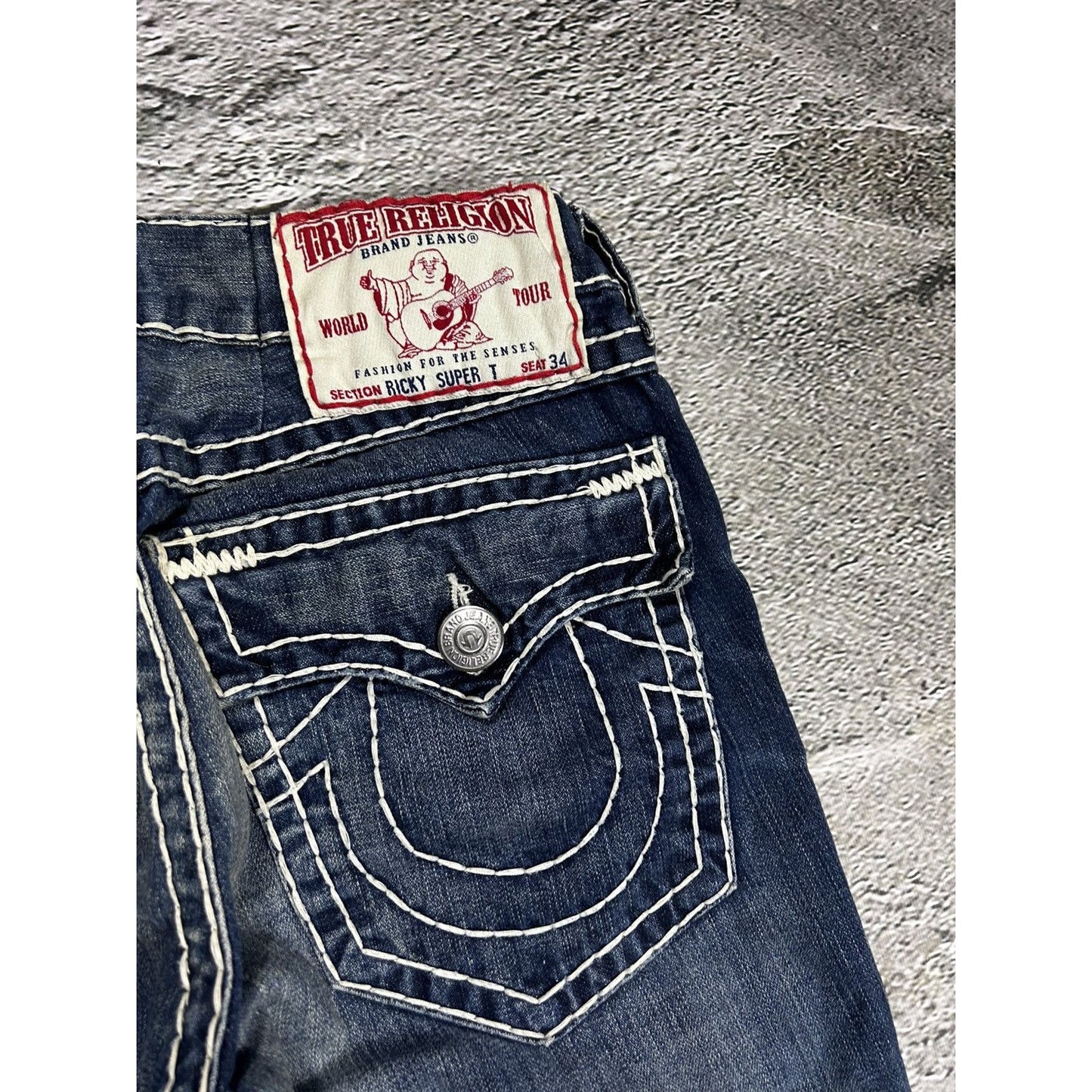 True Religion Blue jeans thick stitching Ricky