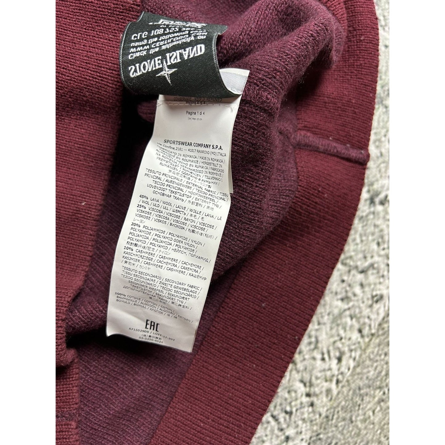 Stone island burgundy sweater knit