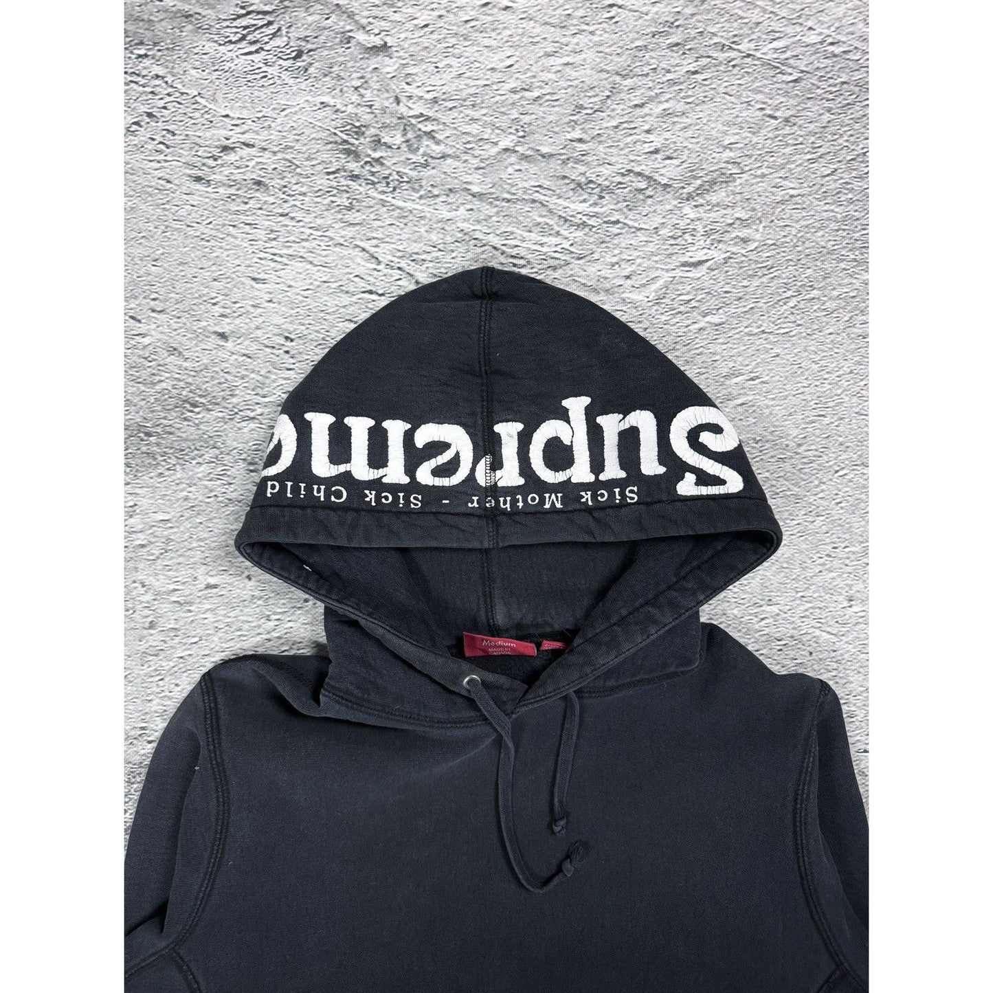 Supreme hoodie black hood logo Sick Mother Sick Child SS17