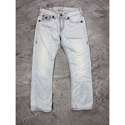 True Religion light blue jeans beige stitching Ricky Super T