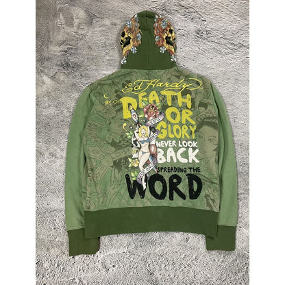 Ed Hardy zip hoodie green vintage Y2K Christian Audigier