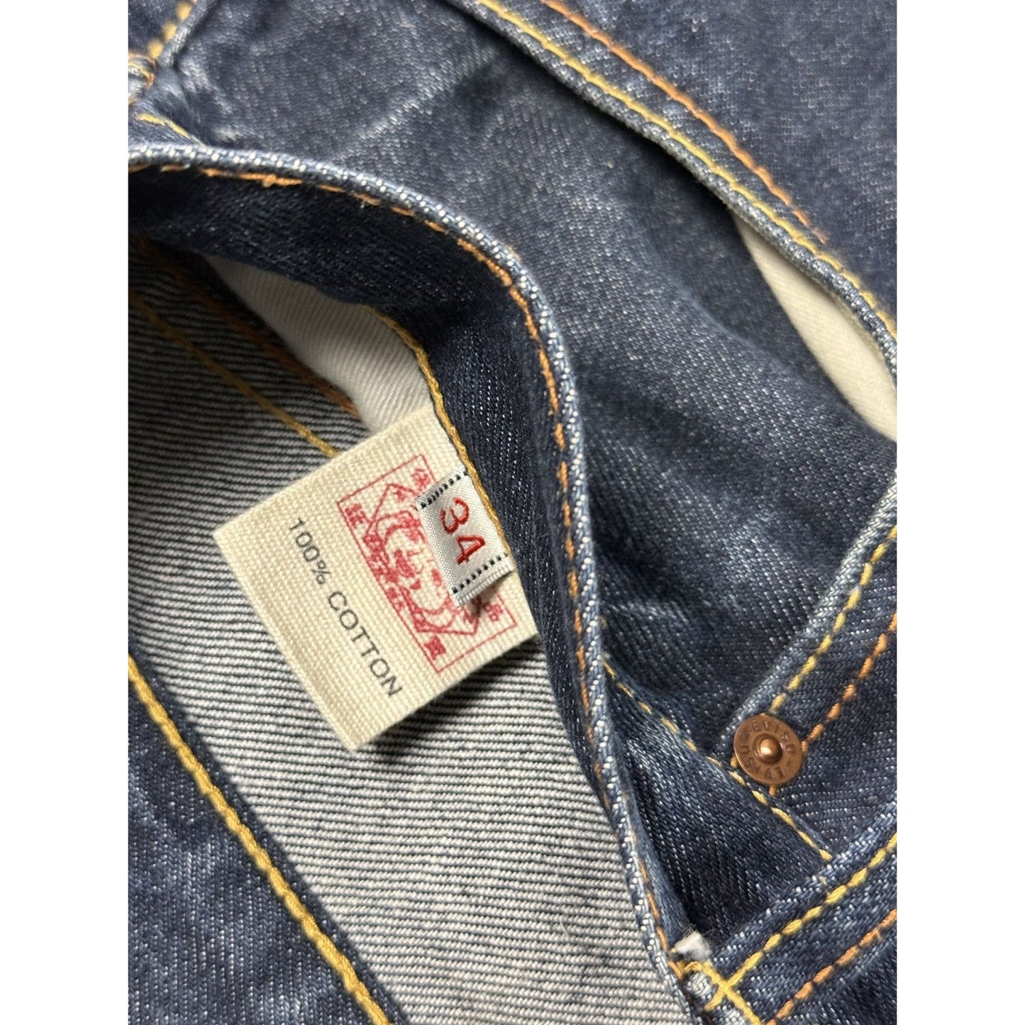 Evisu jeans big logo seagull selvedge denim Y2K navy blue