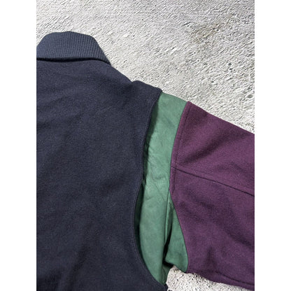 Lacoste wool varsity jacket multicolor leather green purple