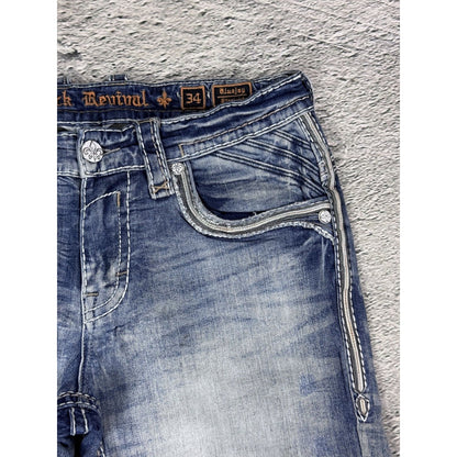 Rock Revival straight vintage blue jeans leather patch Y2K