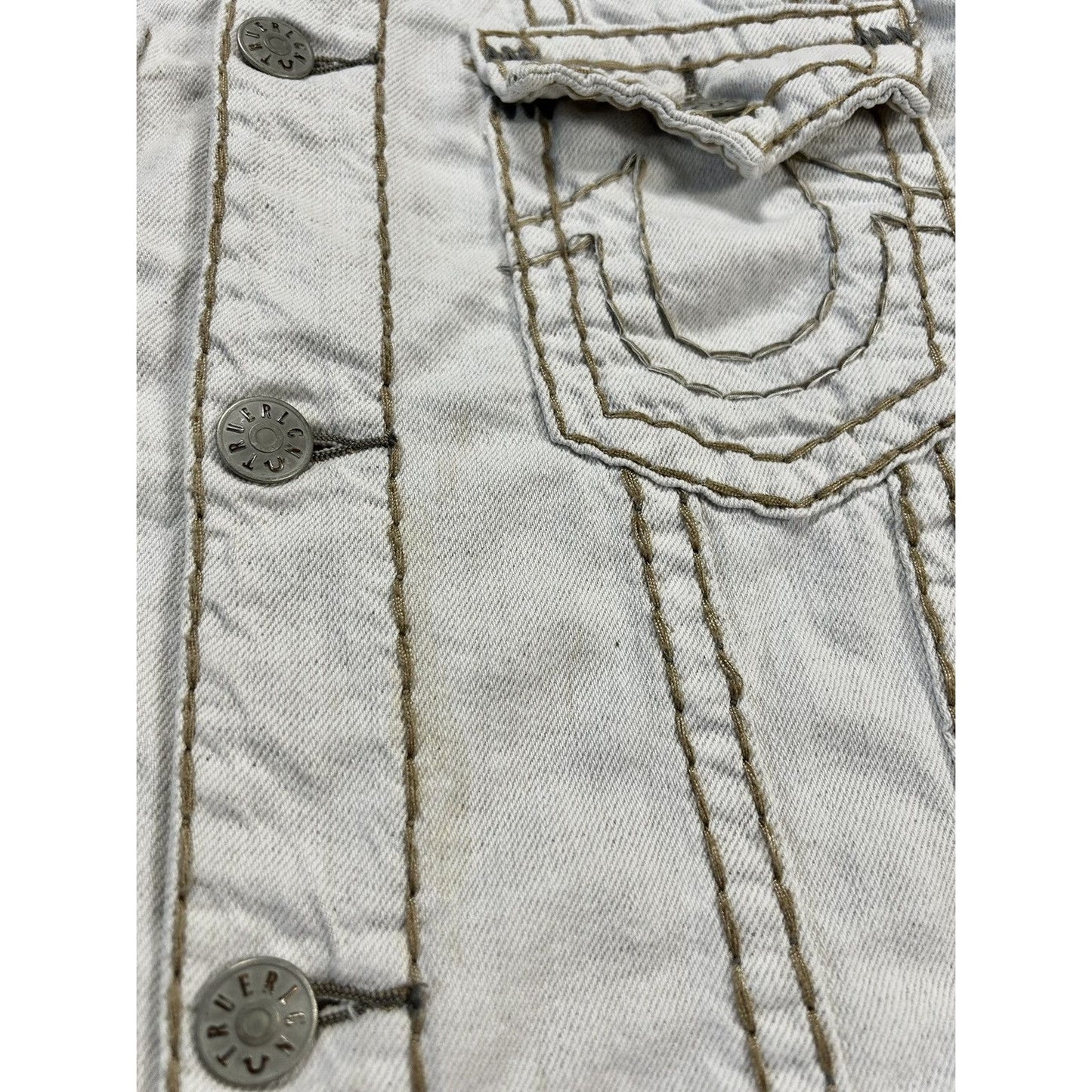 True Religion denim jacket white thick stitching Y2K linen