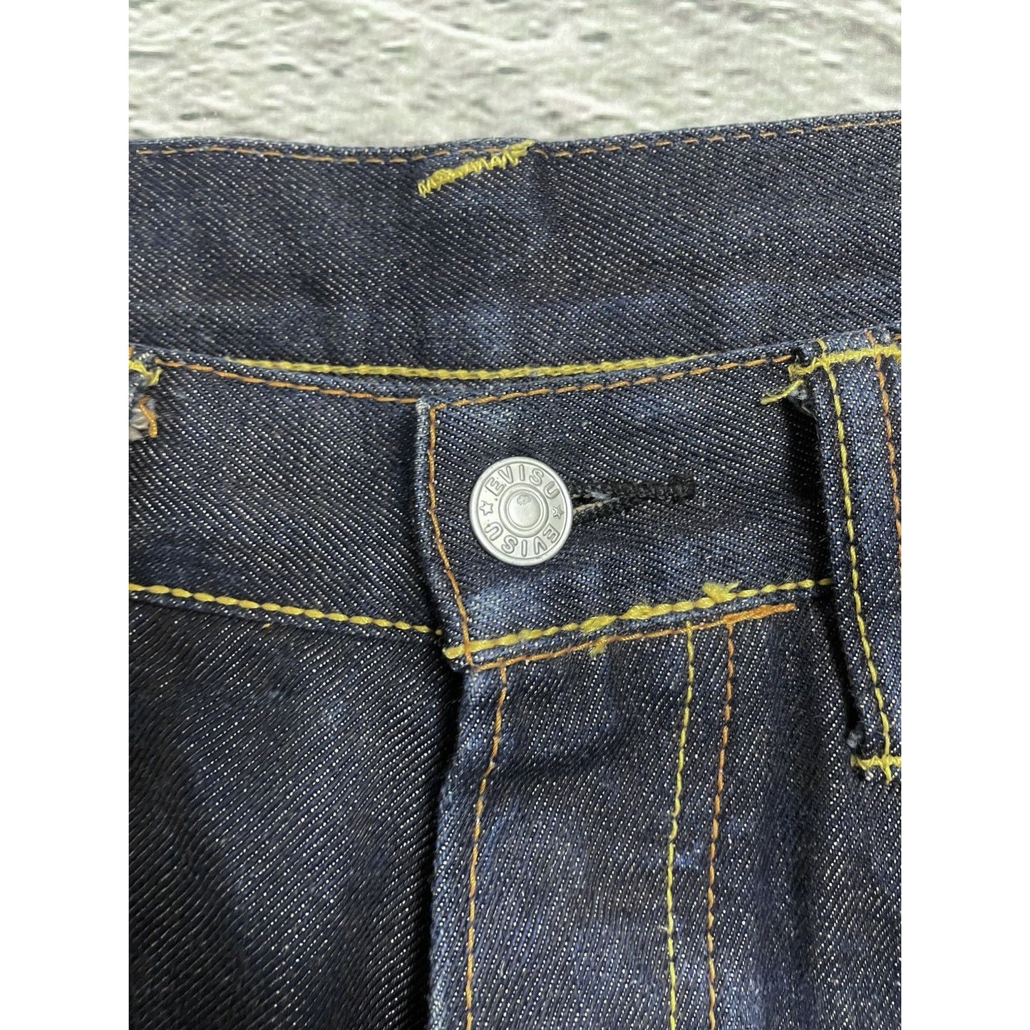 Evisu jeans daicock big logo white selvedge denim letters