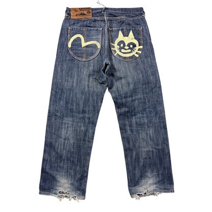 Evisu Yamane jeans vintage design selvedge embroidery cat