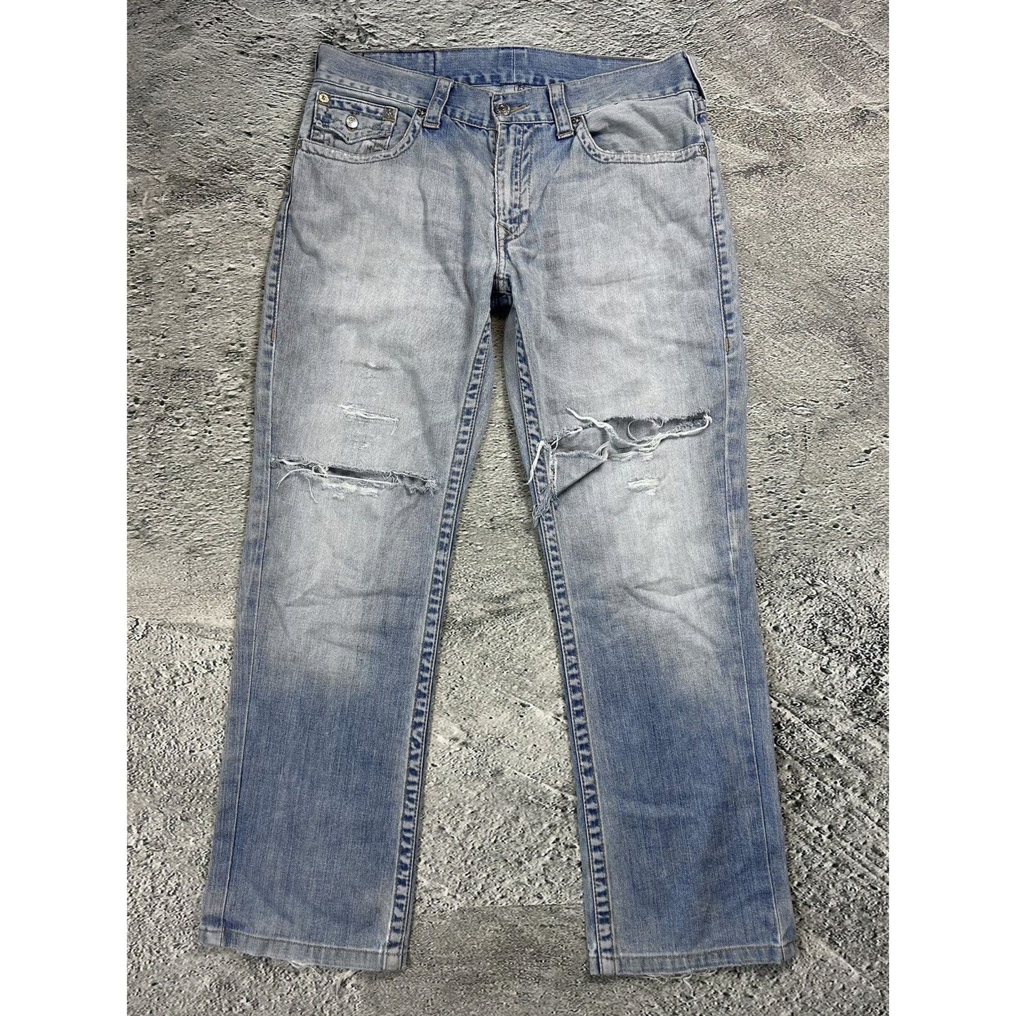 True Religion baby blue jeans contrast stitching straight