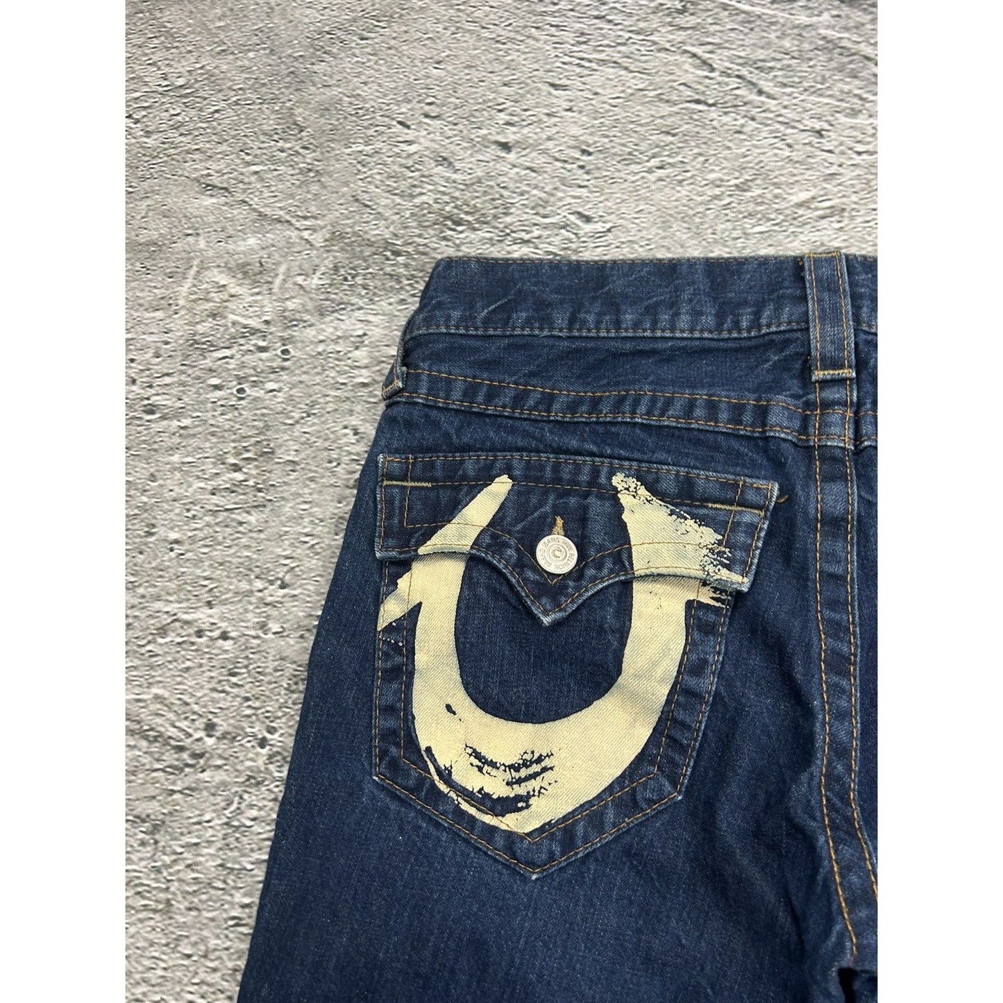 True Religion jeans flared big logo painted blue Y2K Billy