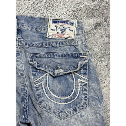 True Religion jeans washed denim white rope stitching
