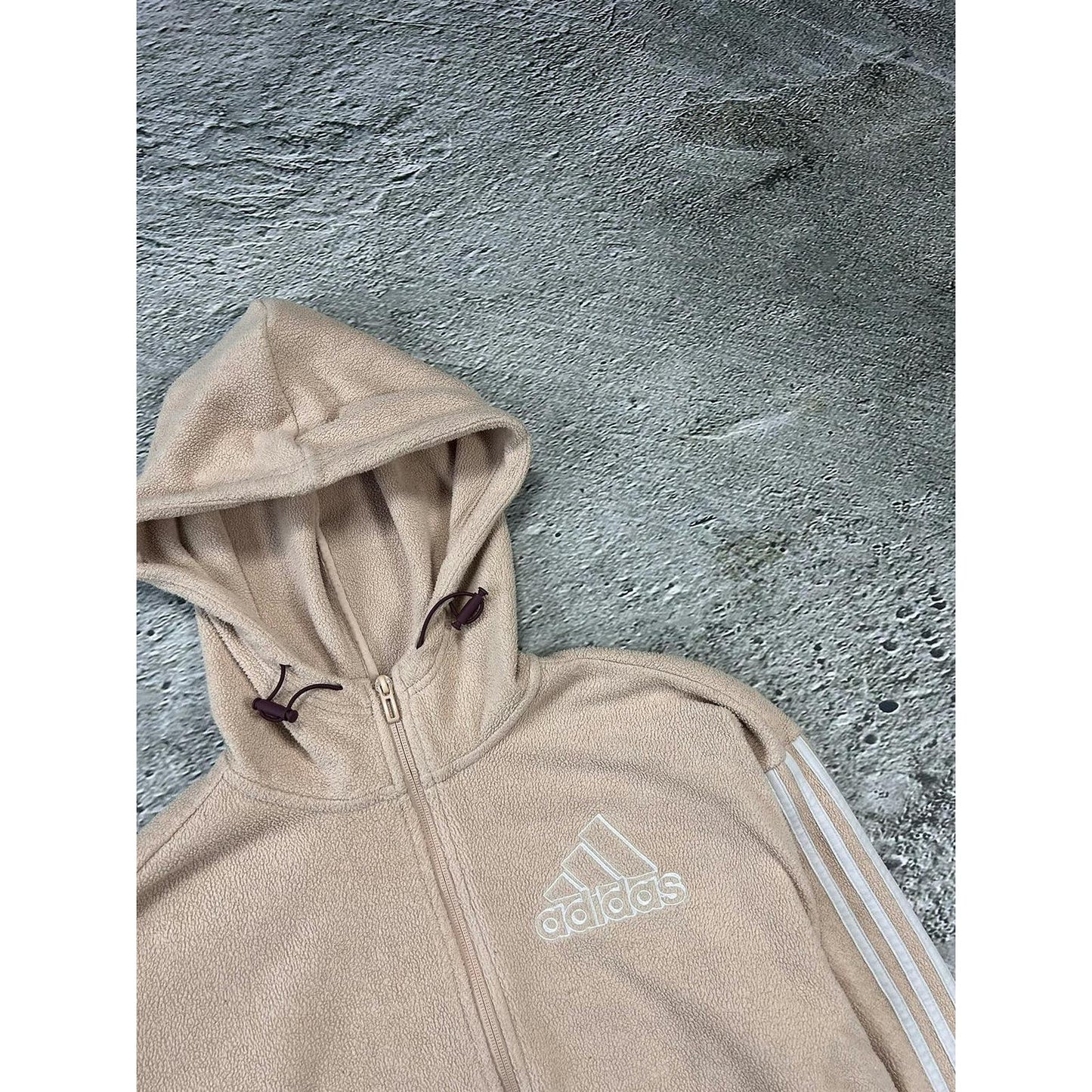 Adidas fleece zip hoodie beige sherpa big logo sweatshirt