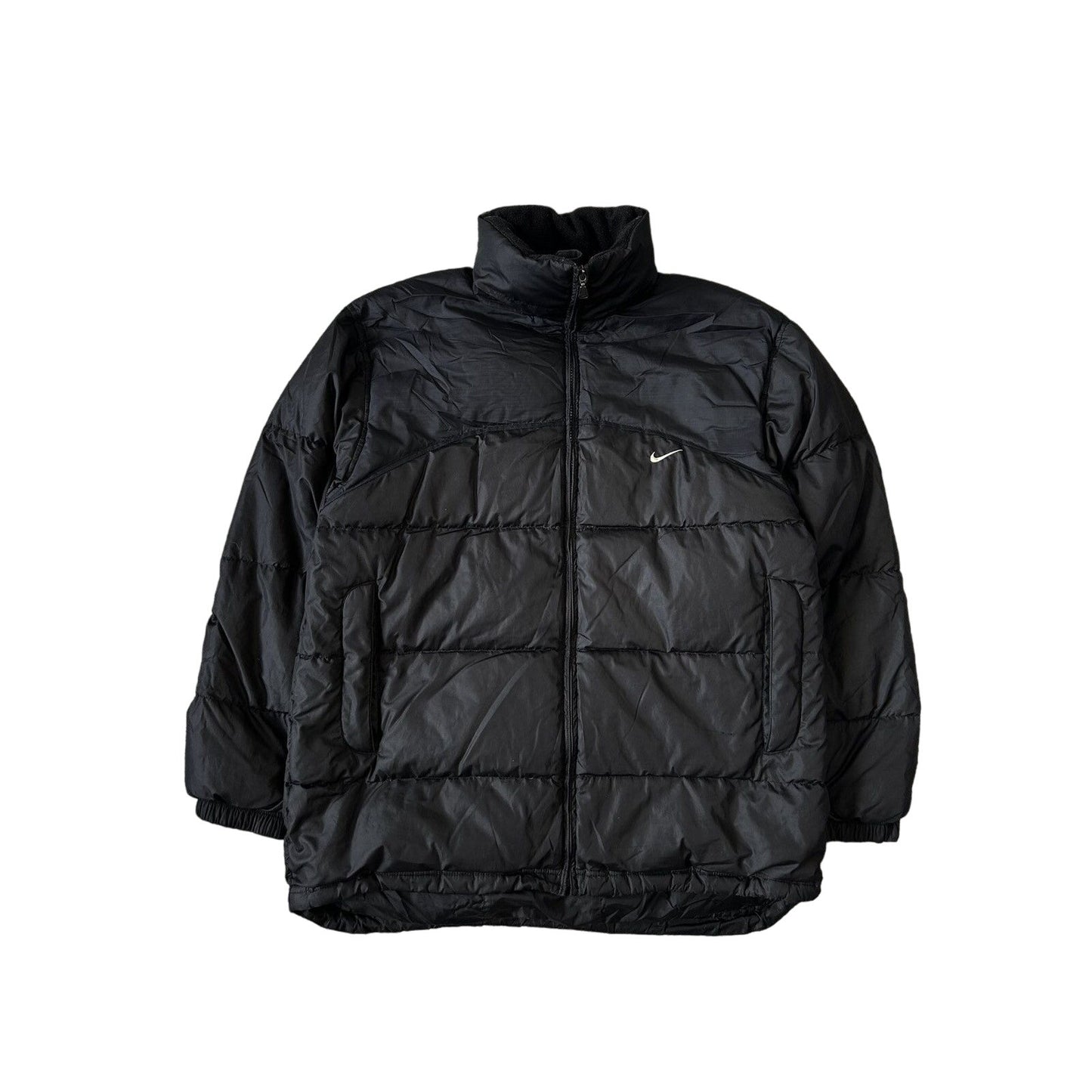 Nike puffer jacket black vintage small swoosh Y2K