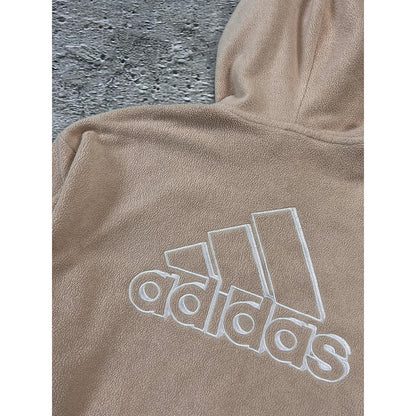 Adidas fleece zip hoodie beige sherpa big logo sweatshirt