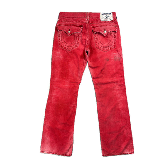 True Religion red jeans contrast stitching straight w flaps