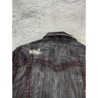 True Religion denim jacket black red contrast stitching Y2K