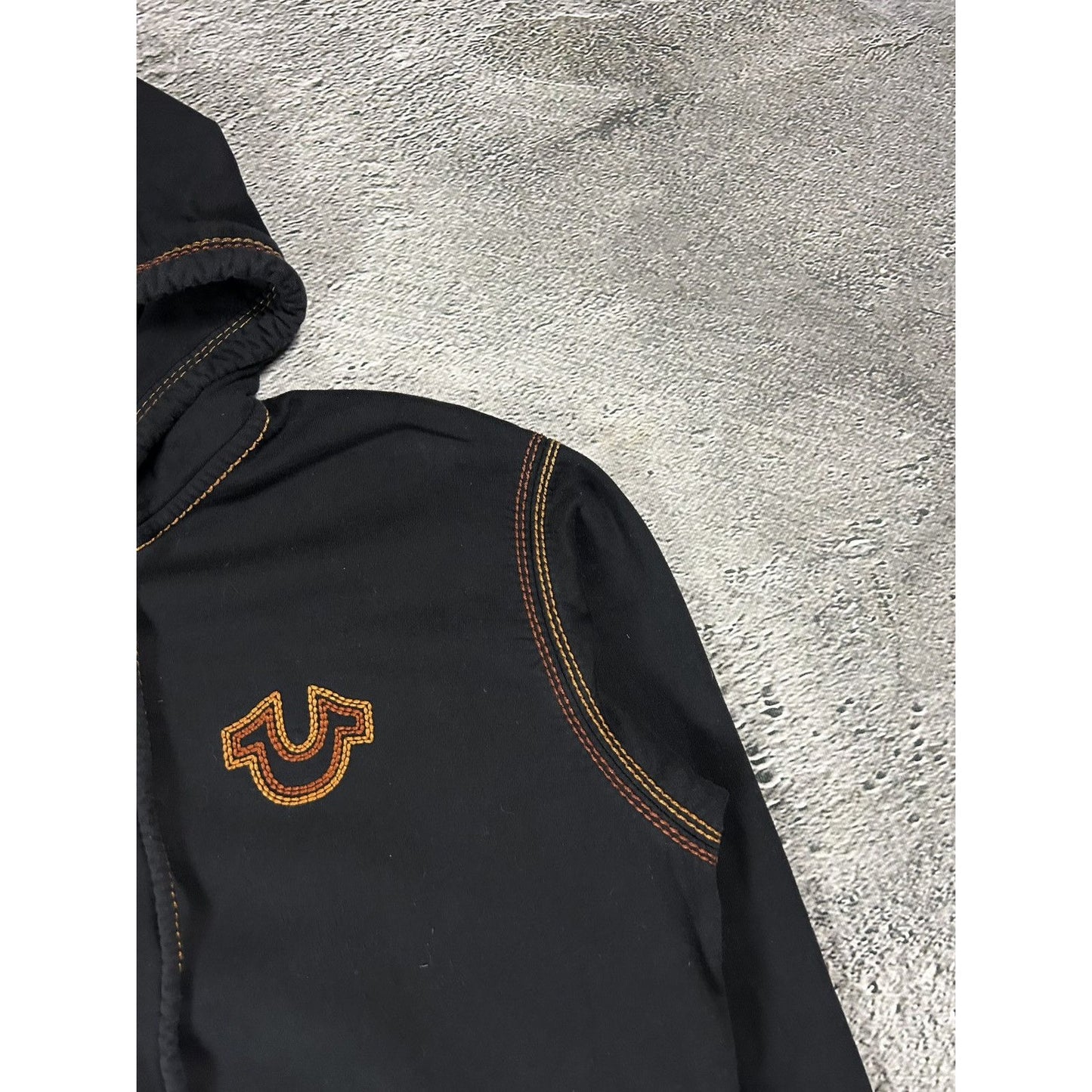 True Religion vintage black zip hoodie white big logo