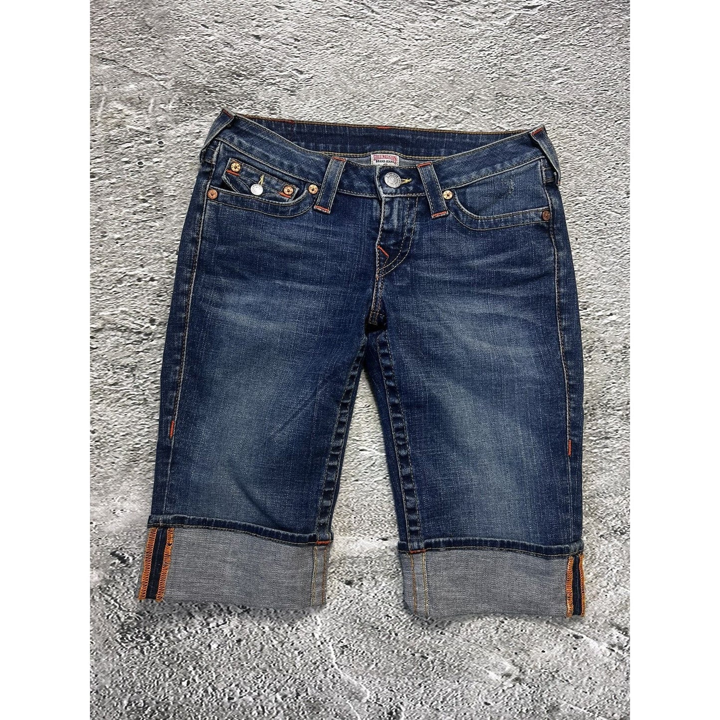 True Religion vintage blue denim shorts jorts