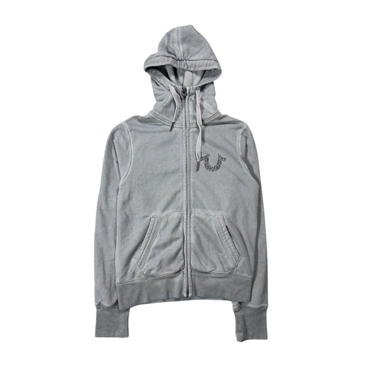 True Religion zip hoodie grey rhinestones logo horseshoe Y2K