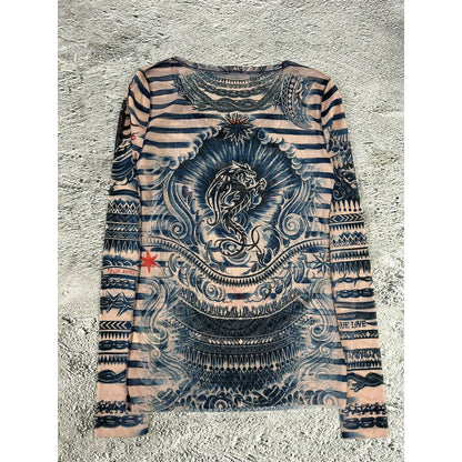 Jean Paul Gaultier Lindex Tattoo Mesh Top longsleeve blouse