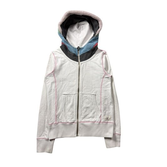 True Religion zip hoodie white pink stitches patchwork