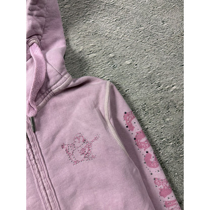 True Religion zip pink hoodie vintage rhinestones sherpa