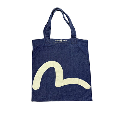 Evisu Tote bag blue big logo seagull white Paris vintsge