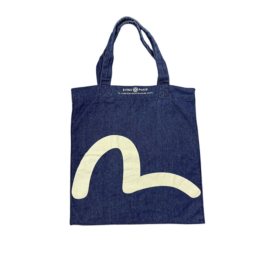 Evisu Tote bag blue big logo seagull white Paris vintsge