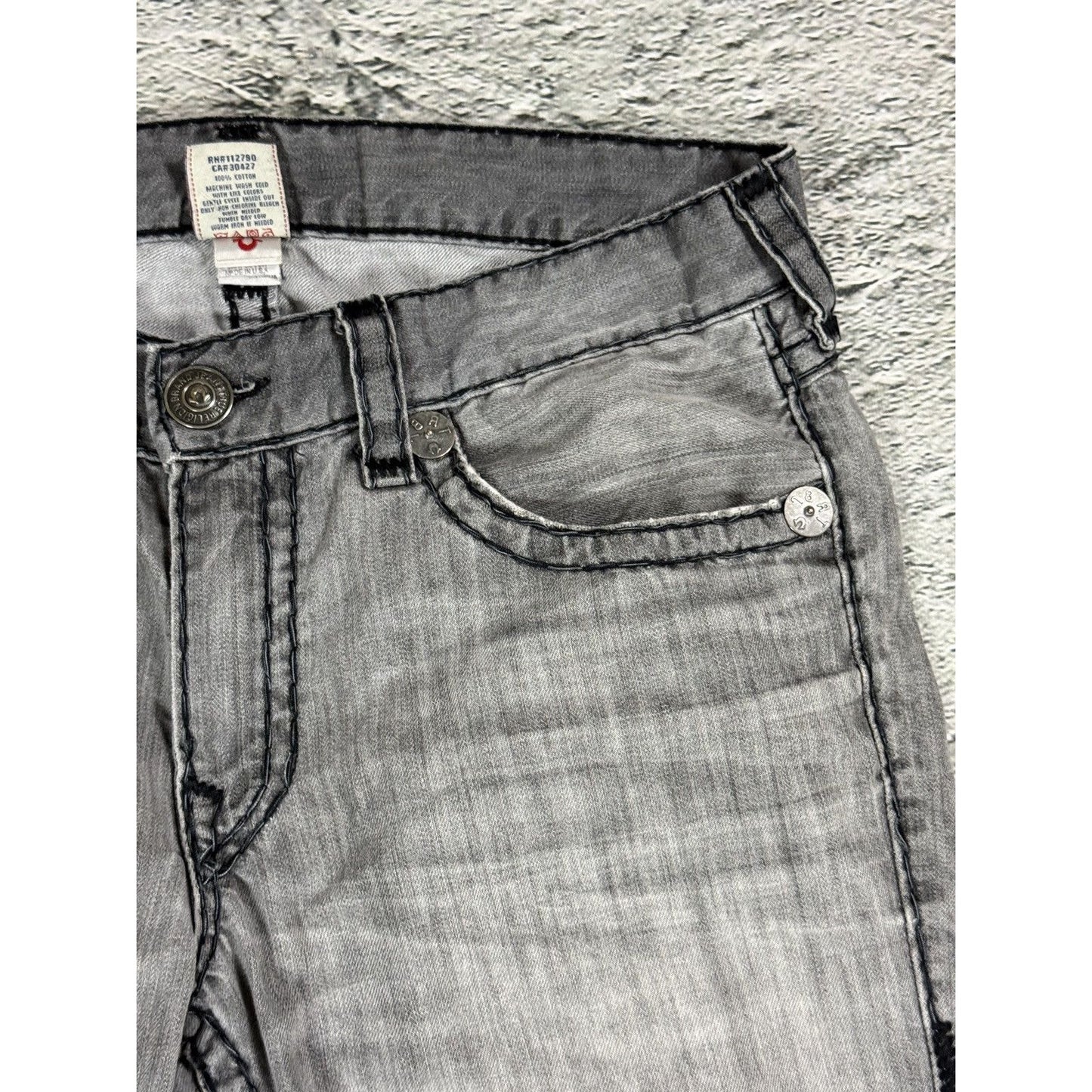True Religion grey jeans black thick stitching Y2K Logan