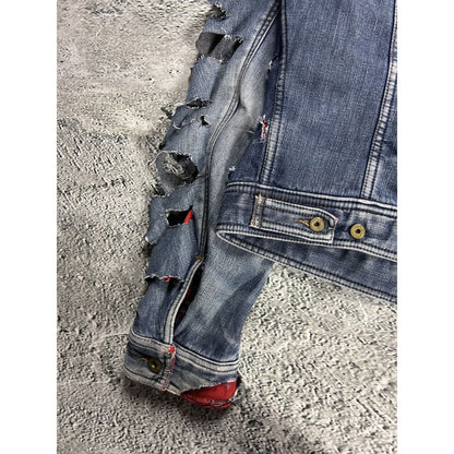 Dolce & Gabbana denim jacket distressed blue red avant garde