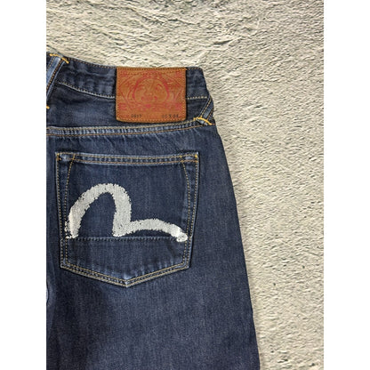 Evisu jeans vintage raw denim blue white painted seagull Y2K