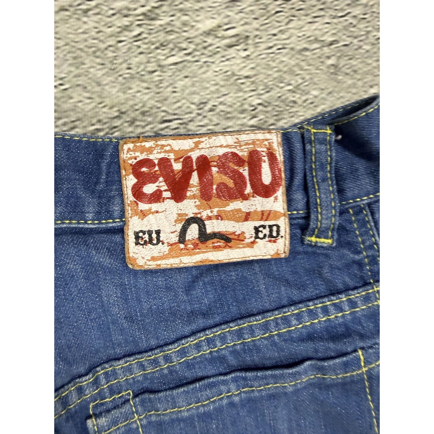 Evisu EU ED jeans vintage denim pants cargo blue yellow Y2K