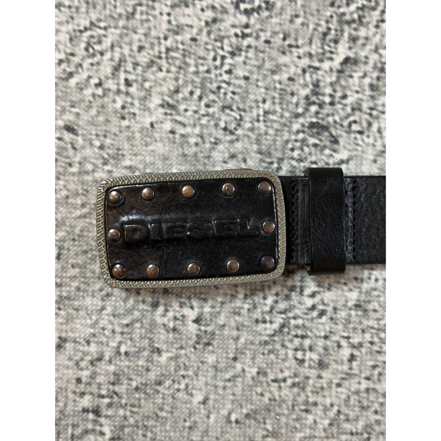 Diesel belt leather big buckle brown studded