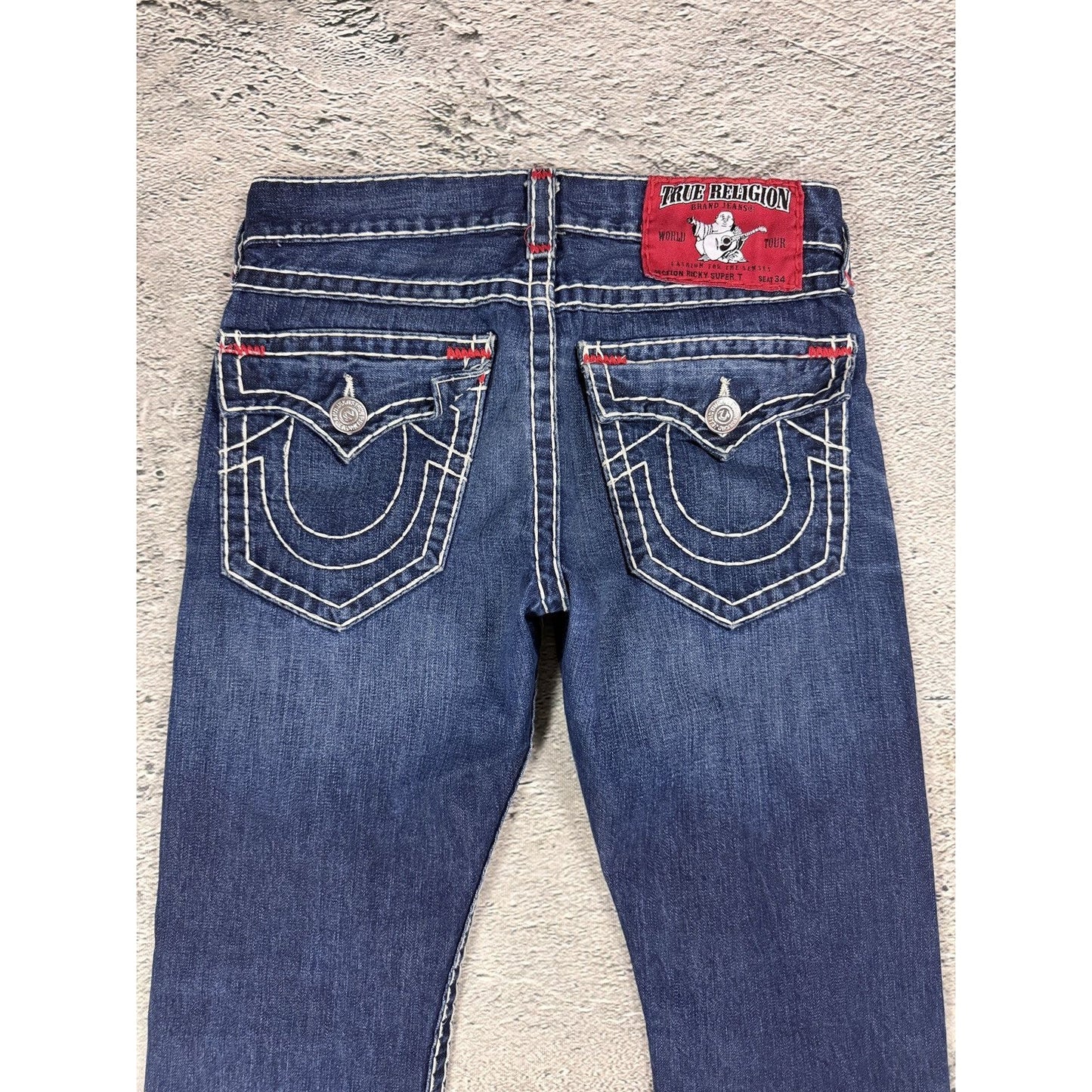 True Religion blue jeans Red Tab stitching Y2K Ricky