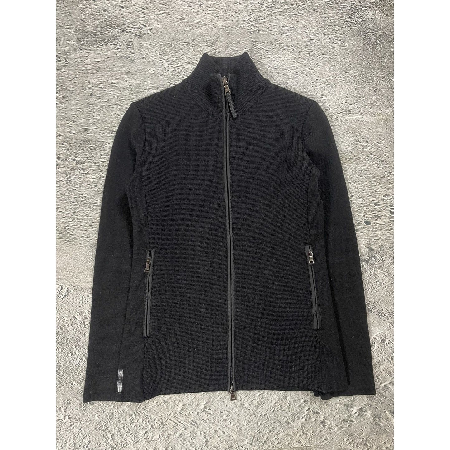 Prada big logo wool zip knit sweter nylon pull-over