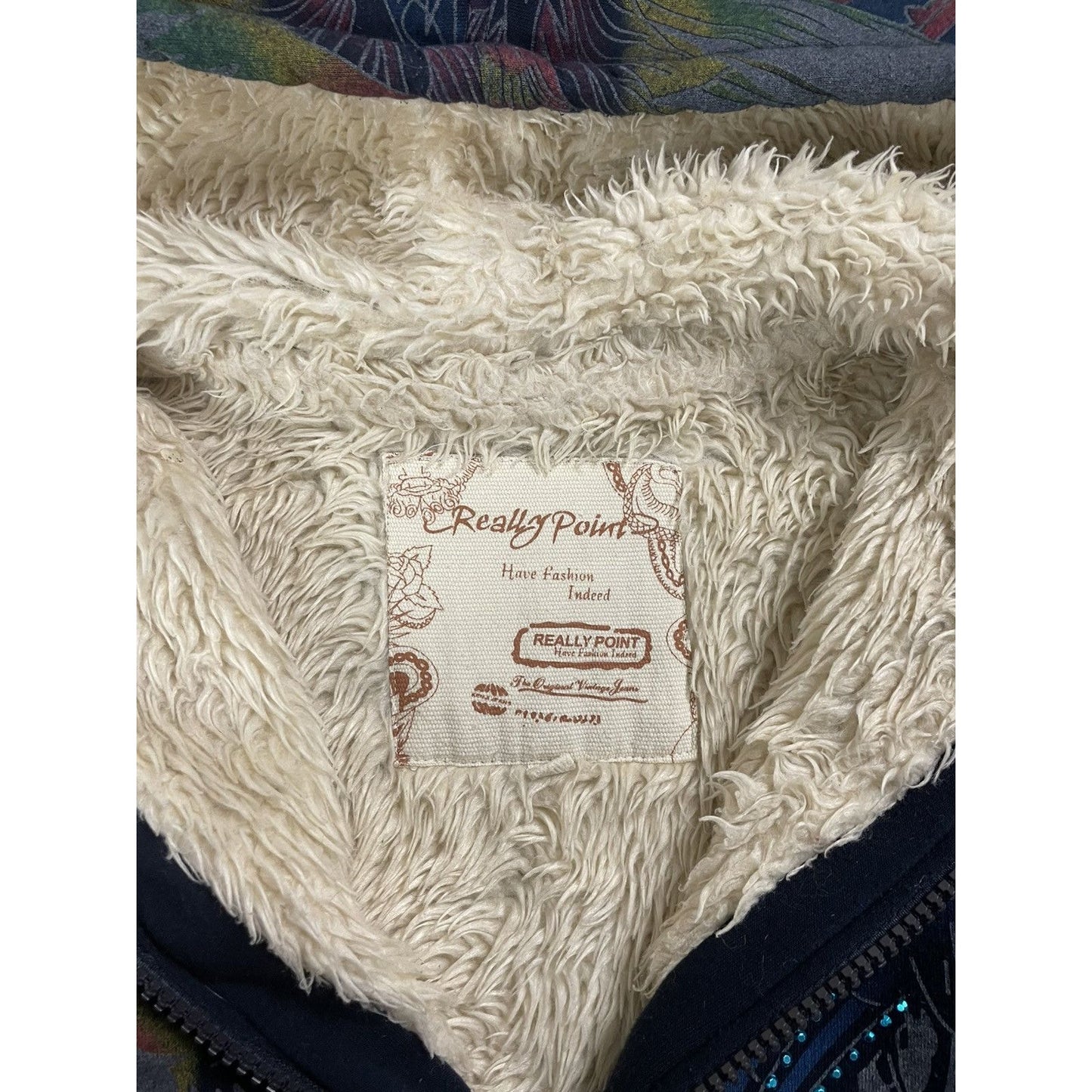 Really Point Y2K vintage zip hoodie navy fur Ed Hardy