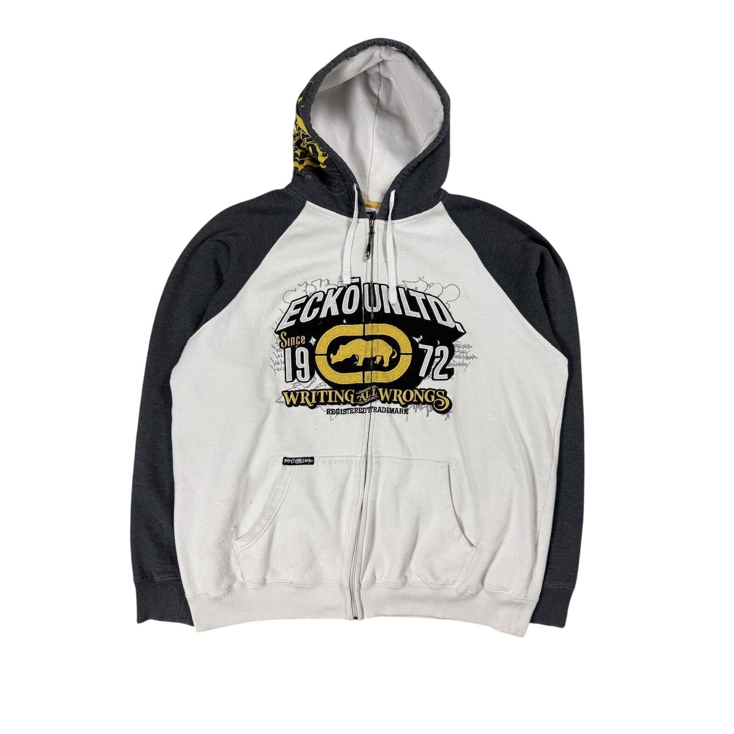 Ecko Unltd vintage zip hoodie white grey yellow big logo Y2K